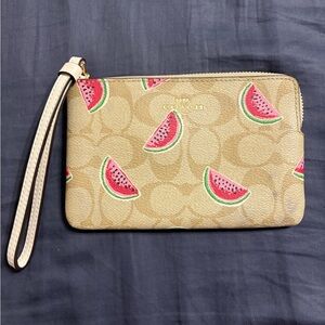 Coach Corner Zip Wristlet with Watermelon Design